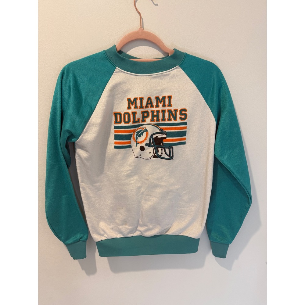 Vintage 80s Garan Miami Dolphins NFL Raglan Graphic Sweatshirt XL 18-20